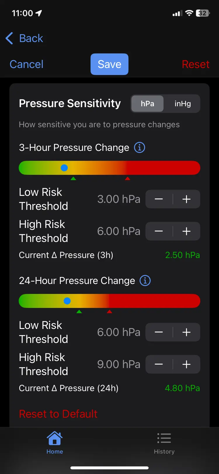 Migraine Weather App Risk Settings